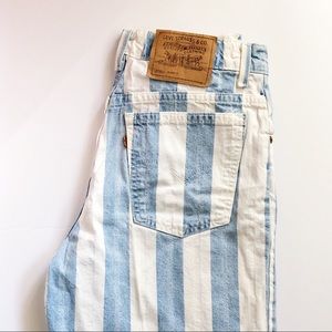 Levi’s Relaxed Striped White and Blue Denim Shorts